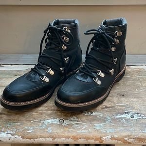 Black Faux Leather Combat Boots